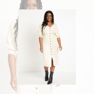 Eloquii Ribbed Dress with Button Detail